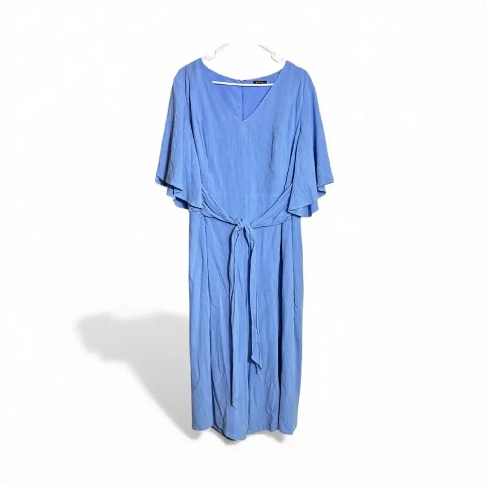 NWT Maree Pour Toi Sky Blue Jumpsuit Tie Waist & Flutter Sleeve Size 18 T5